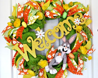 Bugs Rabbit Wreath, Bugs with Carrot Wreath, Bugs with Carrot Easter Wreath