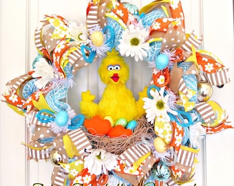 Easter Big Yellow Bird Wreath, Easter Wreath Big Yellow Bird, Big Yellow Bird Eggs Wreath, Eggs Big Yellow Bird Wreath