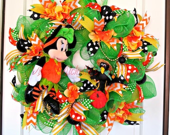Pumpkin Minnie Mouse Wreath, Pumpkin Minnie Wreath, Halloween Pumpkin Minnie Mouse Wreath
