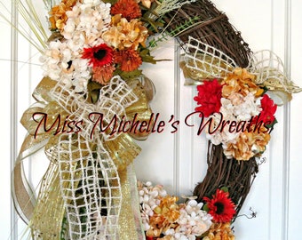 Multicolor Floral Grapevine Wreath, Vibrant Floral Door Wreath, Elegant Floral Grapevine Wreath