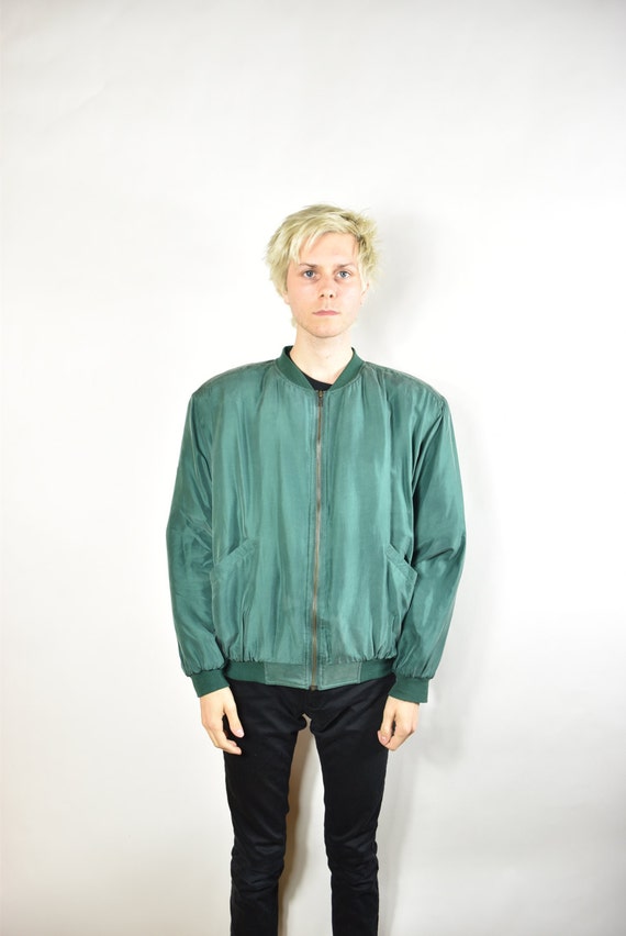 Vintage Green Silk Bomber Jacket
