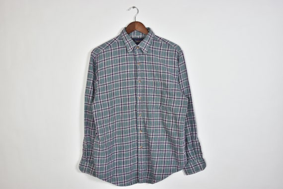 Vintage Green and Purple Flannel Button Up Shirt