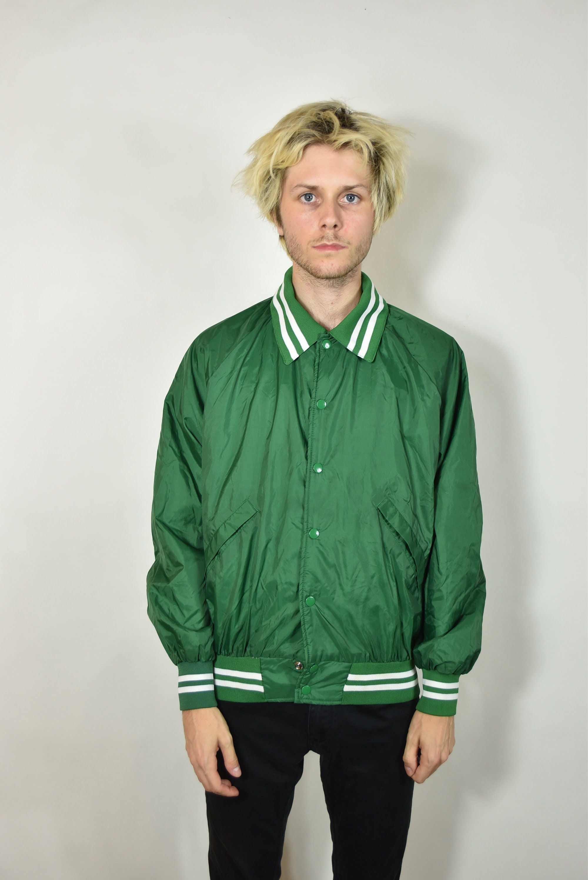 Vintage Green and White Windbreaker Bomber Jacket