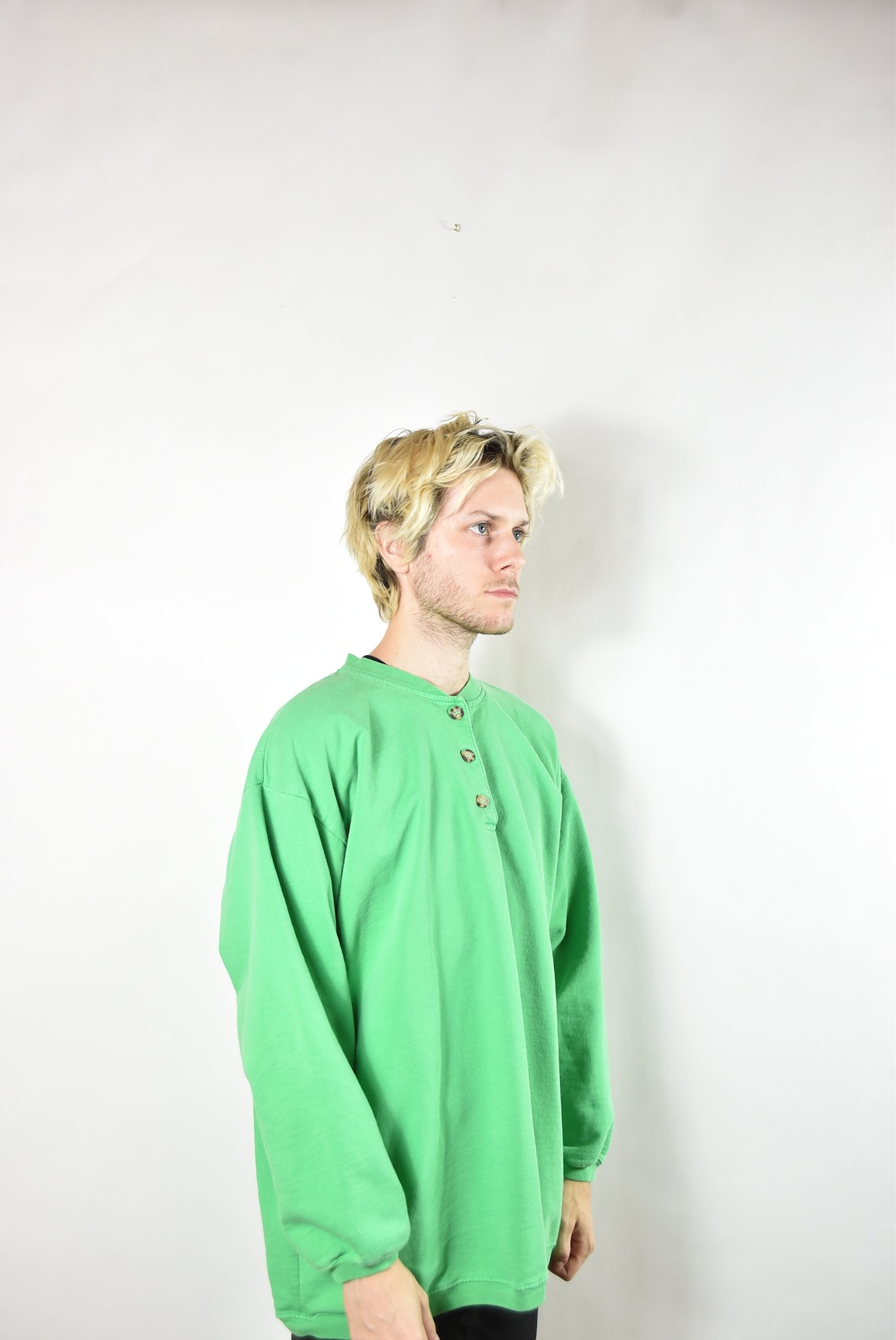 Vintage Green Buttoned Baggy Sweatshirt - Etsy