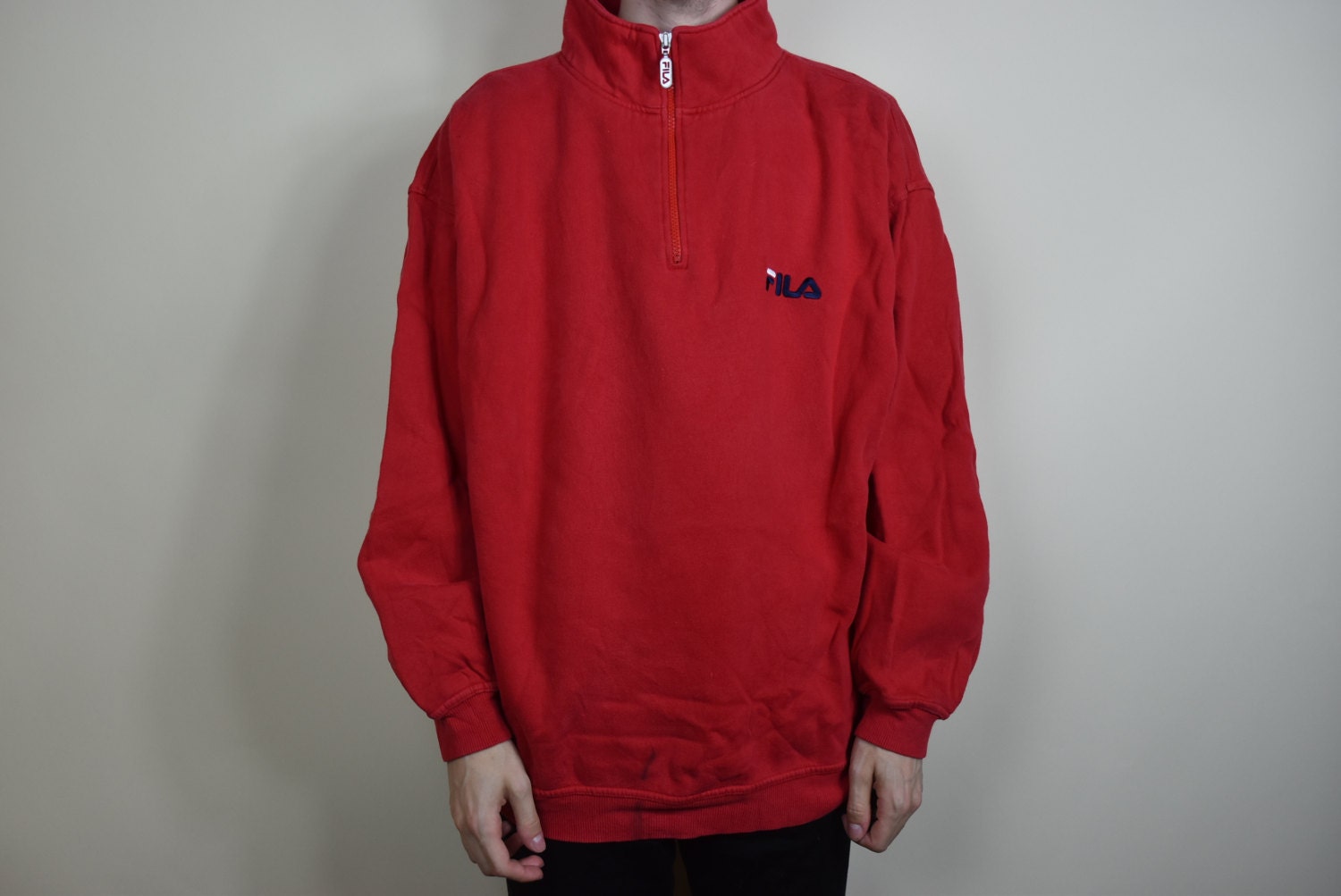 Vintage Red FILA Quarter Zip Sweater 