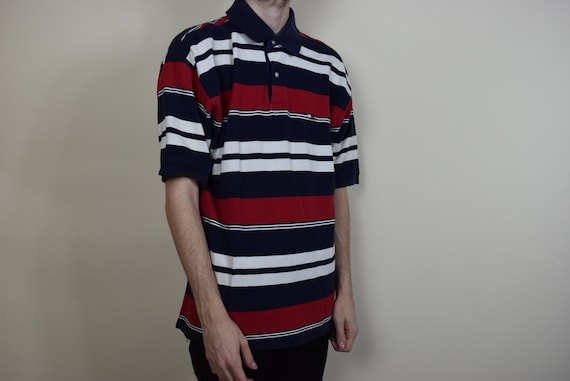 Vintage Blue and Red Striped Tommy Hilfiger Polo T-shirt Etsy Canada