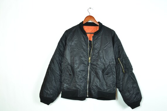 Vintage Black and Orange Bomber Flight Jacket