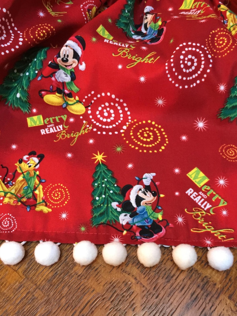 Mickey and Minnie Mouse and Friends Disney Christmas Skirt with Snowball Trim