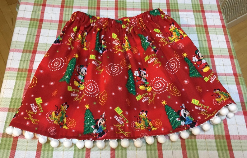 Mickey and Minnie Mouse and Friends Disney Christmas Skirt with Snowball Trim
