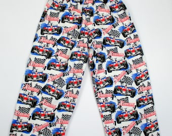 Boys Cotton Flannel Pants with Race Cars - Size 3 and 4