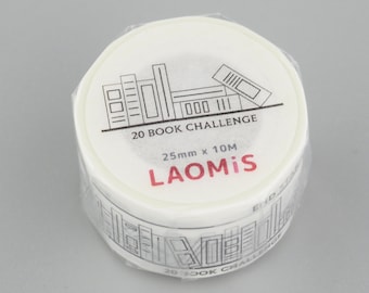 LAOMIS Japanese 20 Book Reading Challenge Writable Washi Tape / 25mm x 10M / 111 Stickers