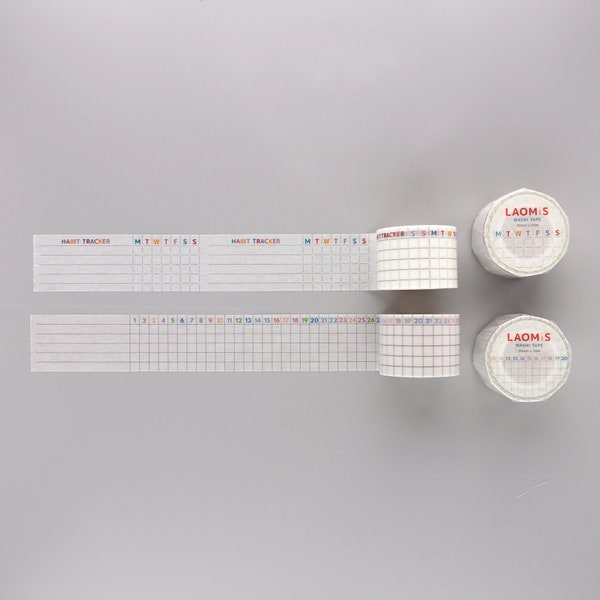 LAOMIS Japanese Washi Tape/Set of 2 / Habit Tracker / 30mm x 10m