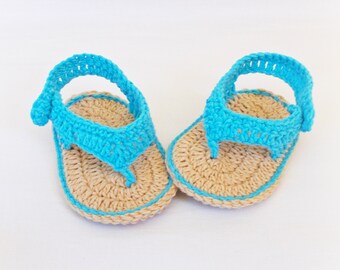 Crochet Baby blue Flip Flops, Sandales pour nouveau-nés, chaussures de bébé au crochet, Cadeau de baby shower