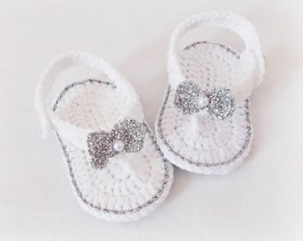 Baby Flip Flops, crochet baby shoes, white sandals, Crochet newborn Flip Flops, Baby Shoes, Girl Sandles