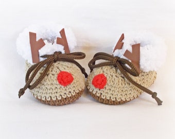 Crochet Christmas Reindeer Baby Booties
