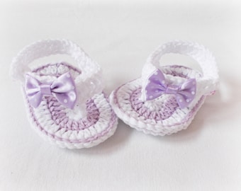 Crochet Baby Flip Flops, Baby Sandals, White purple sandals, Baby Flip Flops, Summer Baby Shoes