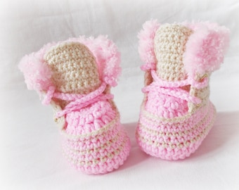 Crochet Baby girl booties, Newborn Pink shoes