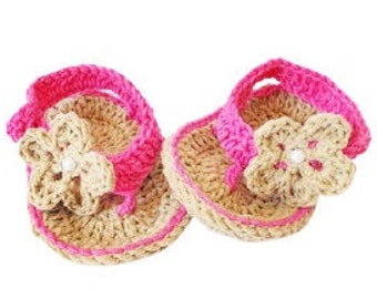 Crochet Baby Flip Flops, Baby Sandals, Brown pink sandals, Baby Flip Flops, Summer Baby Shoes, Crochet Baby Sandles, Girl Sandles