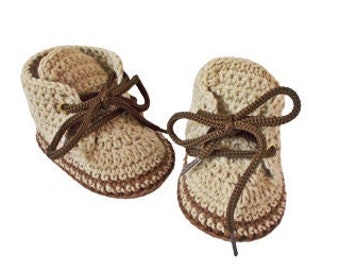 Crochet baby shoes,  newborn boy girl booties, brown baby sneakers, Gender neutral baby