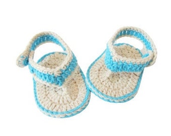 Crochet Baby Flip Flops, blue  Baby Sandals,  newborn boy girl  shoes
