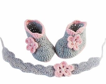 Crochet baby shoes headband set