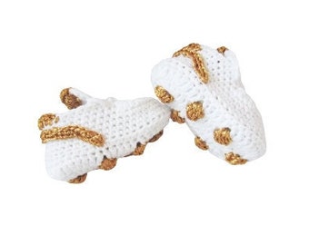 Crochet baby  Soccer Shoes,  Baby's First Cleats, white gold Baby Sports Football shoes