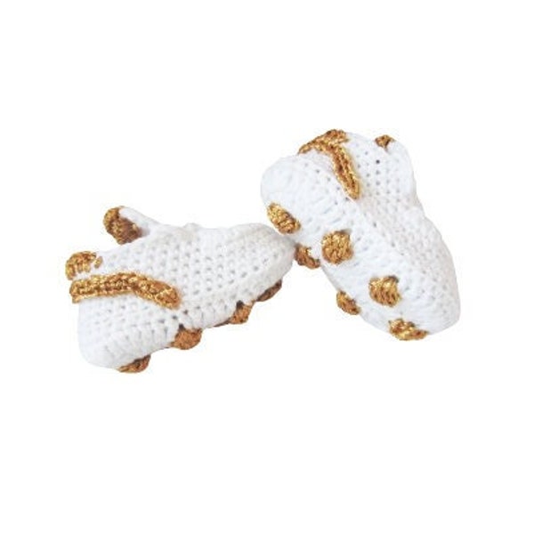 Crochet baby  Soccer Shoes,  Baby's First Cleats, white gold Baby Sports Football shoes