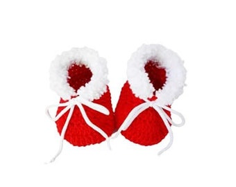 Crochet Christmas Baby Shoes, Red Santa baby Booties