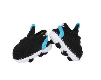 Crochet Baby Schwarz Fußballschuhe, Babys erste Stollen, Baby Sport Fußballschuhe