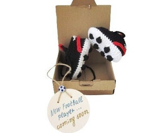 Pregnancy announcement Football box, gender reveal gift newborn , Crochet Soccer Shoes, Baby's First Cleats baby shoes, Baby gift box