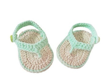 Crochet Baby Flip Flops,  Green Baby Sandals, crochet baby shoes, baby shower gift