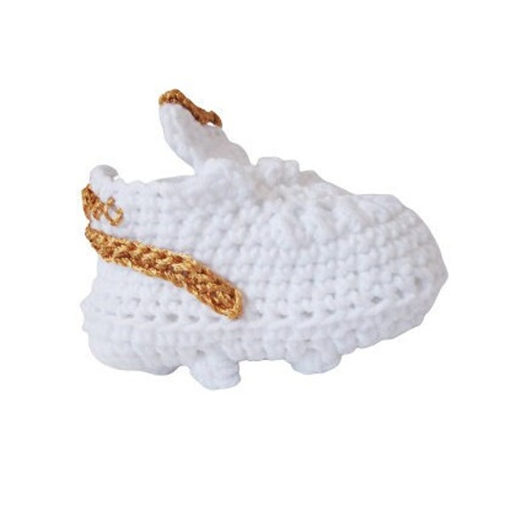 Crochet baby shoes, Crochet Soccer Shoes,  Baby's First Cleats, white gold Baby Sports Football