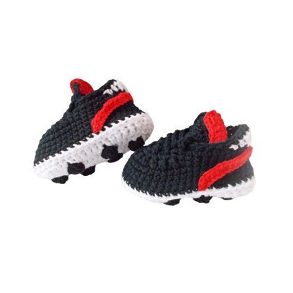 Crochet Baby Schwarz Fußballschuhe, Babys erste Stollen, Baby Sport Fußballschuhe