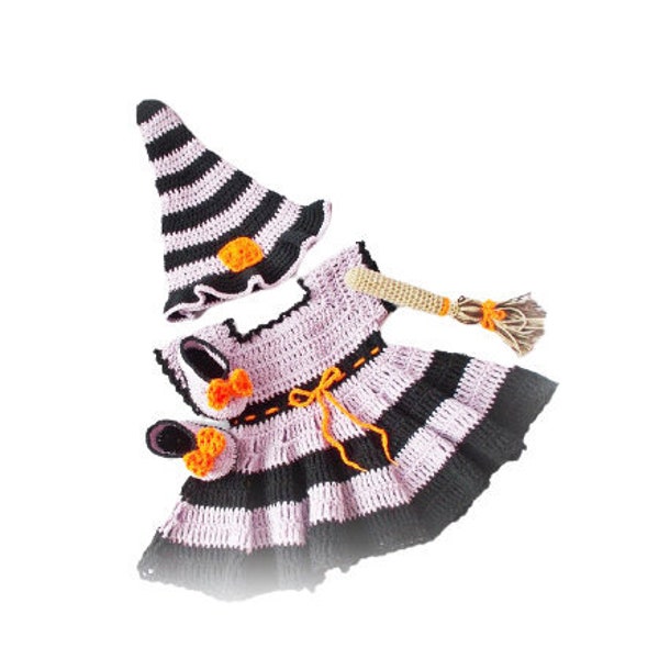 Crochet Halloween bebé bruja traje vestido sombrero zapatos bebé foto accesorios sombrero de bruja zapatos