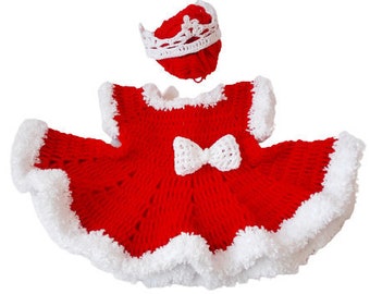 Crochet Christmas Baby Dress & Crown, Newborn Photo Prop