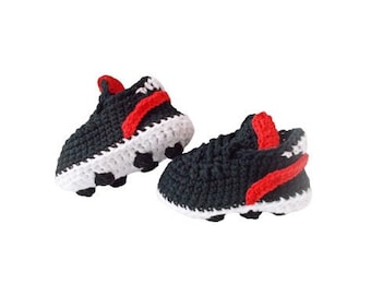 Crochet baby Black Soccer Shoes,  Baby's First Cleats, Baby Sports Football boots