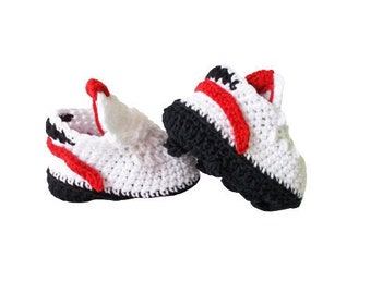 Crochet baby Soccer Shoes,  Baby's First Cleats, Black white red Baby Sports Football boots