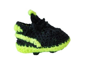 Crochet baby shoes, Crochet Soccer Shoes,  Baby's First Cleats, black neon  Baby Sports Football