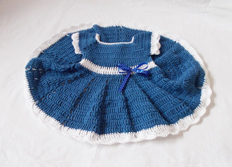 Crochet Baby Dress Hat Set Blue Baby Dresses Outfit Infant Etsy