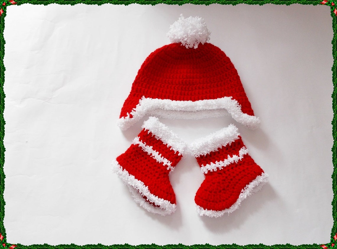 Baby Christmas Set Crochet Christmas Baby Crochet Boots Etsy