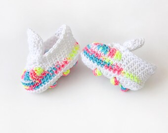 Neon Rainbow Football Shoes, Crochet  Baby's First Cleats, Infant Sports Shoes