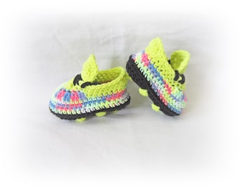 Neon Rainbow Football Shoes, Crochet  Baby's First Cleats, Sports Football boots