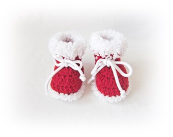 Crochet Christmas Baby Booties, Red Santa baby shoes