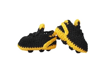 Crochet baby Black Soccer Shoes,  Baby's First Cleats, Baby Sports Football boots