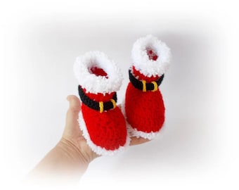 Crochet Christmas Baby Booties, Red Santa baby shoes