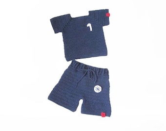 Crochet Baby Football Outfit Set, Newborn Sports Photo Prop, Handmade Baby Jersey & Shorts