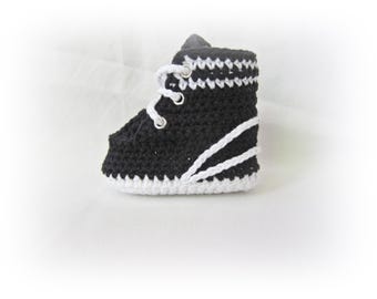 Crochet Baby Sneakers Booties, Black & White Newborn Shoes, Handmade Baby Booties, Baby Shower Gift