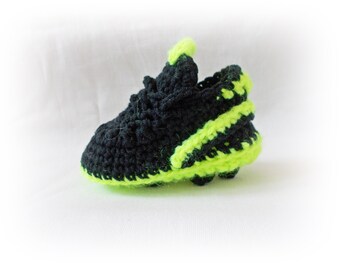 Crochet Baby Soccer Shoes: Black & Neon First Cleats