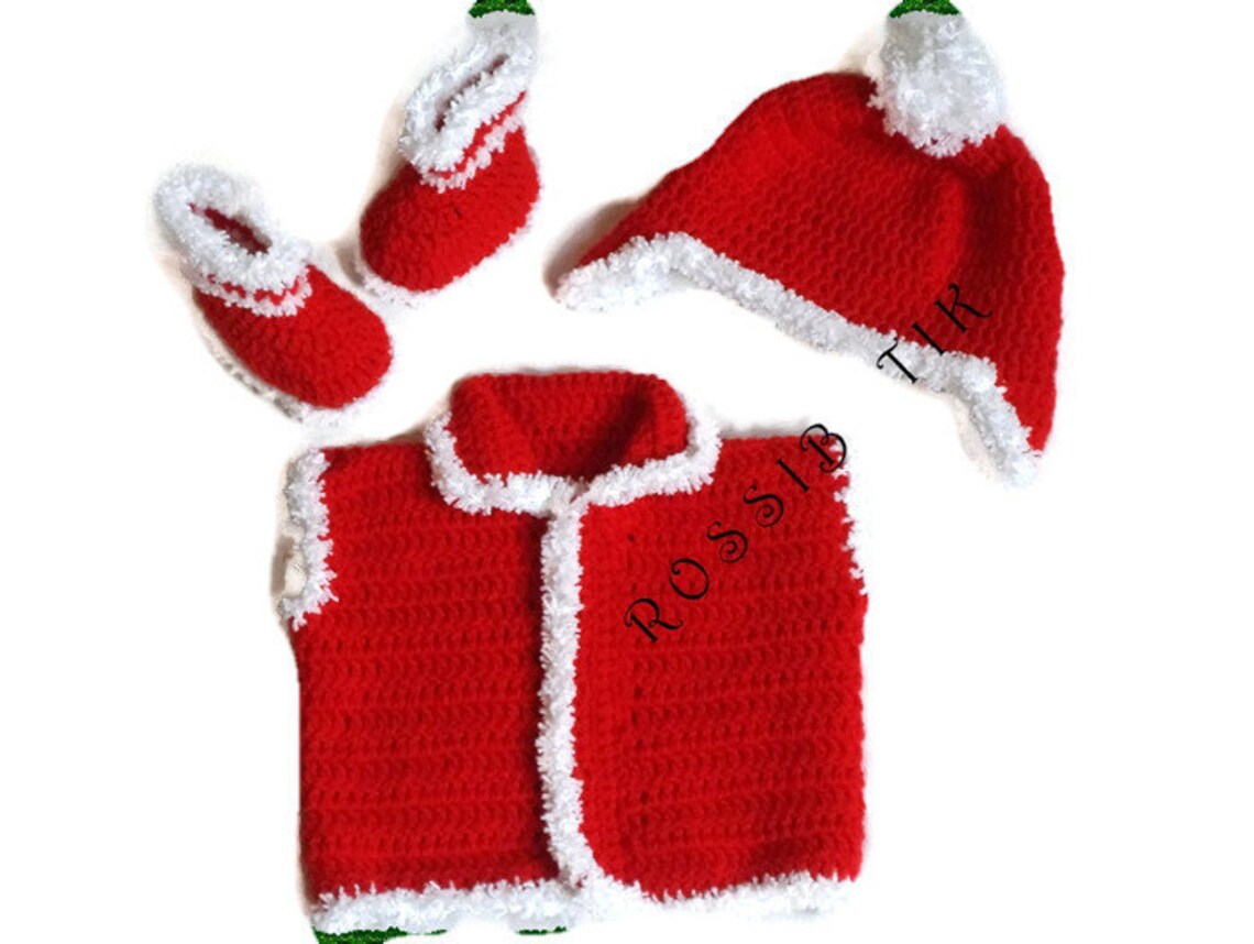Baby Christmas Set Crochet Christmas Baby Crochet Boots Etsy