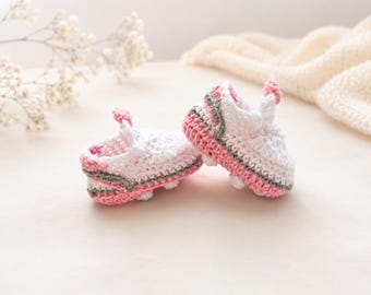 Crochet Baby Girl Soccer Shoes,  Pink & white Baby Cleats